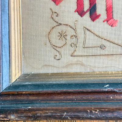 LOT 48D: Antique / Vintage Early 19th Century Framed Victorian "God Bless Our Home" Punch Paper Embroidery