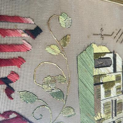 LOT 48D: Antique / Vintage Early 19th Century Framed Victorian "God Bless Our Home" Punch Paper Embroidery