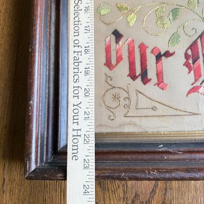 LOT 48D: Antique / Vintage Early 19th Century Framed Victorian "God Bless Our Home" Punch Paper Embroidery