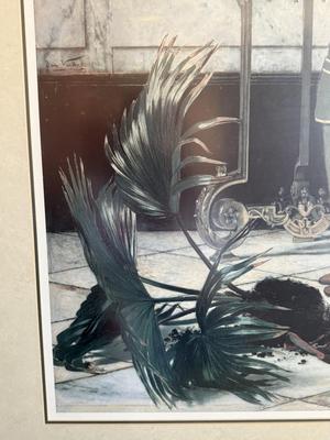 LOT 49L: Framed Victorian Realism Art Print of 1876 "Broken Flower Pot" by Jan Verhas (Belgian, 1834-1896)