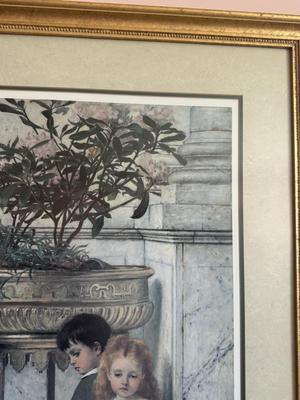 LOT 49L: Framed Victorian Realism Art Print of 1876 "Broken Flower Pot" by Jan Verhas (Belgian, 1834-1896)