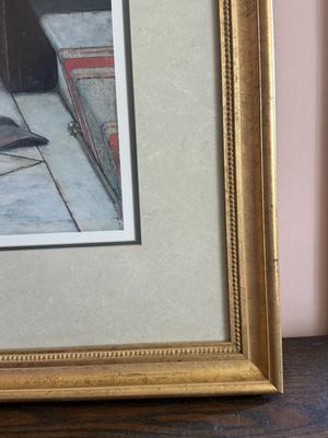 LOT 49L: Framed Victorian Realism Art Print of 1876 "Broken Flower Pot" by Jan Verhas (Belgian, 1834-1896)