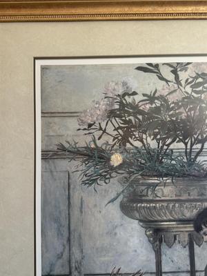 LOT 49L: Framed Victorian Realism Art Print of 1876 "Broken Flower Pot" by Jan Verhas (Belgian, 1834-1896)