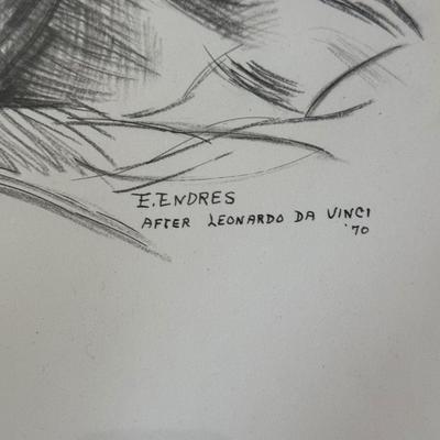 LOT 53L: Pair of 1970 Signed E. Endres after Leonardo da Vinci (Italian, 1452-1519) Drawings: "Study of a Girl's Head"...