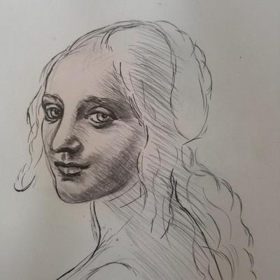 LOT 53L: Pair of 1970 Signed E. Endres after Leonardo da Vinci (Italian, 1452-1519) Drawings: "Study of a Girl's Head"...