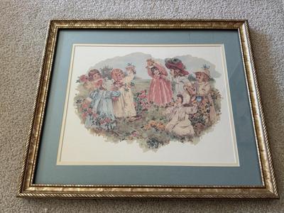 LOT 55L: Framed Maud Humphrey (American, 1868-1940) Victorian Era Children Art Prints: "War of the Roses" & :Miss...