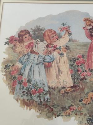 LOT 55L: Framed Maud Humphrey (American, 1868-1940) Victorian Era Children Art Prints: "War of the Roses" & :Miss...