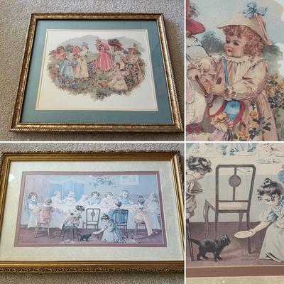 LOT 55L: Framed Maud Humphrey (American, 1868-1940) Victorian Era Children Art Prints: "War of the Roses" & :Miss...