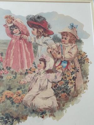 LOT 55L: Framed Maud Humphrey (American, 1868-1940) Victorian Era Children Art Prints: "War of the Roses" & :Miss...