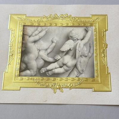 LOT 56L: Vintage Cherub Prints: "Cupid Awake" & "Cupid Asleep" Diptych by Repro by Gallery Graphics, Original...