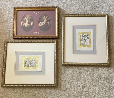 LOT 56L: Vintage Cherub Prints: "Cupid Awake" & "Cupid Asleep" Diptych by Repro by Gallery Graphics, Original...