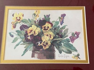 LOT 57L: Vintage Robert Furber (British, 1674-1756) "April" Print, "Pansies in a Pewter Vase" by Paul de Longpré...