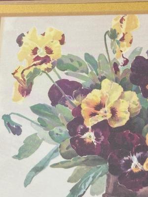 LOT 57L: Vintage Robert Furber (British, 1674-1756) "April" Print, "Pansies in a Pewter Vase" by Paul de Longpré...