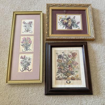 LOT 57L: Vintage Robert Furber (British, 1674-1756) "April" Print, "Pansies in a Pewter Vase" by Paul de Longpré...