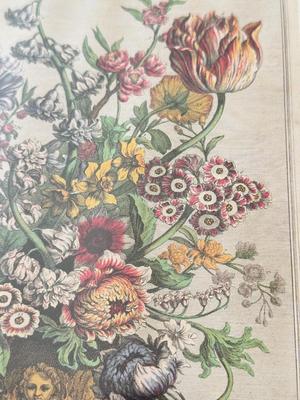 LOT 57L: Vintage Robert Furber (British, 1674-1756) "April" Print, "Pansies in a Pewter Vase" by Paul de Longpré...