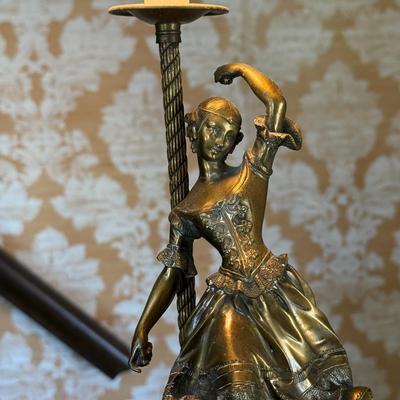 LOT 58H: Antique French Art Nouveau Bronze Ballerina Dancer Sculpture Lamp Cast circa 1880-1910