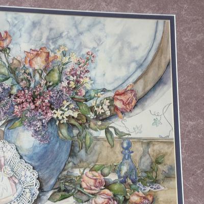 LOT 59L: Vintage Inspired Floral & Lace Water Color Still Life Art Print Hand Numbered 339/750 & Signed by Artist Jacqueline Taylor