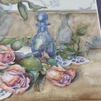 LOT 59L: Vintage Inspired Floral & Lace Water Color Still Life Art Print Hand Numbered 339/750 & Signed by Artist Jacqueline Taylor