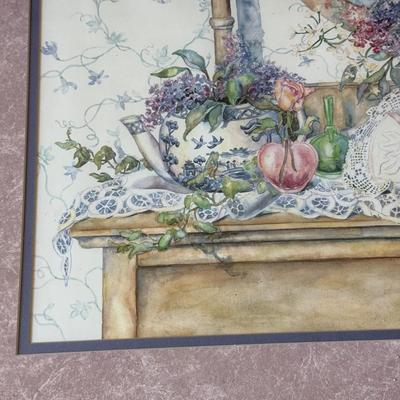 LOT 59L: Vintage Inspired Floral & Lace Water Color Still Life Art Print Hand Numbered 339/750 & Signed by Artist Jacqueline Taylor