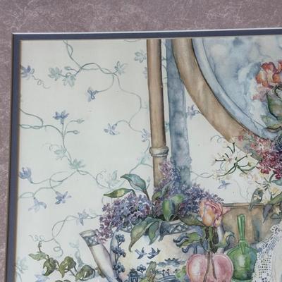 LOT 59L: Vintage Inspired Floral & Lace Water Color Still Life Art Print Hand Numbered 339/750 & Signed by Artist Jacqueline Taylor