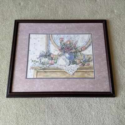 LOT 59L: Vintage Inspired Floral & Lace Water Color Still Life Art Print Hand Numbered 339/750 & Signed by Artist Jacqueline Taylor