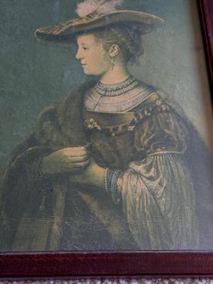 LOT 101L: Vintage Framed Self-Portrait, Portrait of Saskia Van Uylenborch & "Woman in the Window" Monochrome Rembrandt...