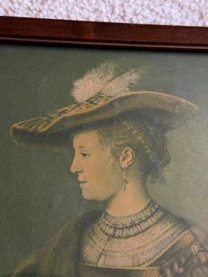 LOT 101L: Vintage Framed Self-Portrait, Portrait of Saskia Van Uylenborch & "Woman in the Window" Monochrome Rembrandt...