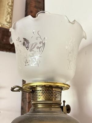 LOT 102K: Pair of Antique / Vintage Glass Shade Electric Brass Lamps w/ Wall Mounts
