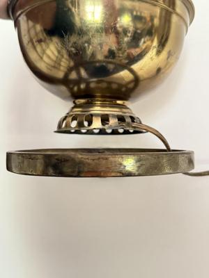 LOT 102K: Pair of Antique / Vintage Glass Shade Electric Brass Lamps w/ Wall Mounts