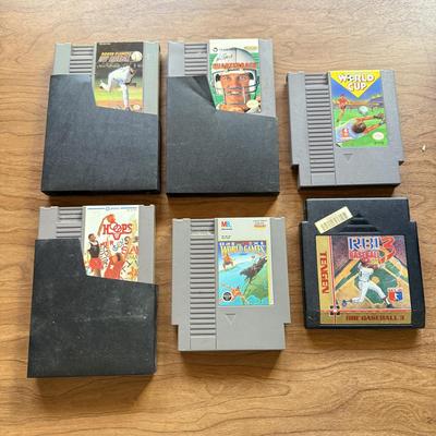 LOT 105F: 1980s-90s Tengen RBI Baseball 3 & NES Game Cartridges: Nintendo World Cup, Milton Bradley World Games by Epyx, Jaleco...