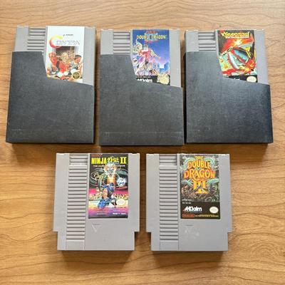 LOT 106F: 1980s-90s NES Game Cartridges: Double Dragon II, Double Dragon III, Ninja the II, Cybernoid & Contra