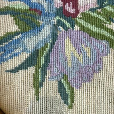 LOT 111L: Vintage Handmade Artwork: Victorian Floral Embroidery, Victorian Woman playing Music Cross Stitch in Oval Frame & Floral...