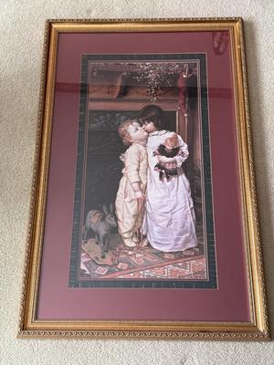 LOT 117L: Vintage "Under the Mistletoe" by Maurice Ingres (American/French 1855-?) Matted & Framed Art Print #2003 Crown...