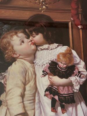 LOT 117L: Vintage "Under the Mistletoe" by Maurice Ingres (American/French 1855-?) Matted & Framed Art Print #2003 Crown...