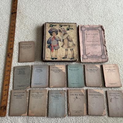 LOT 119F: 1916 Antique Children’s Book “Our Story Book,” 1920s Antique Little Blue Book Mini Paper Back Books (13) & 1940s A Tale of...