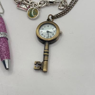 LOT 197J: Key Watch Necklace, Pen Necklace & Charm Bracelet