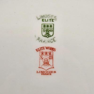 LOT 207K: Elite Works Limoges France Incomplete Set Including 3 Dinner Plates, 1 Soup Bowl, 4 Salad Plates, & 5 Dessert Plates