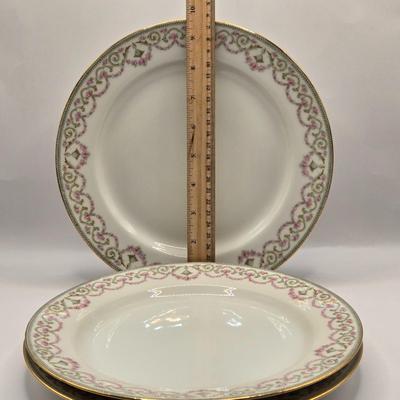 LOT 207K: Elite Works Limoges France Incomplete Set Including 3 Dinner Plates, 1 Soup Bowl, 4 Salad Plates, & 5 Dessert Plates