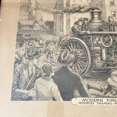 LOT 221L: Antique Modern Firefighting Apparatus Etching Prints circa 1910s-1920s: "Motorized Steeamers - Model Christie Tractor 1911...