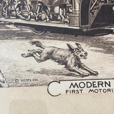LOT 221L: Antique Modern Firefighting Apparatus Etching Prints circa 1910s-1920s: "Motorized Steeamers - Model Christie Tractor 1911...