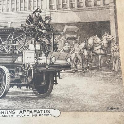 LOT 221L: Antique Modern Firefighting Apparatus Etching Prints circa 1910s-1920s: "Motorized Steeamers - Model Christie Tractor 1911...