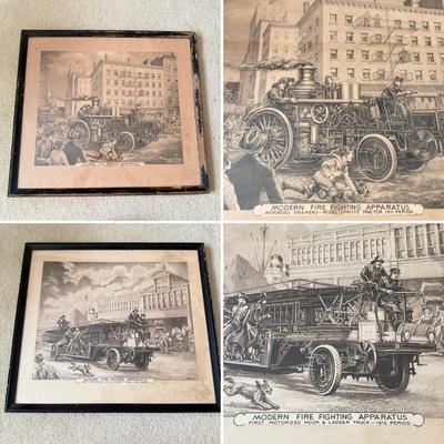 LOT 221L: Antique Modern Firefighting Apparatus Etching Prints circa 1910s-1920s: "Motorized Steeamers - Model Christie Tractor 1911...