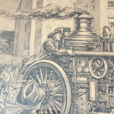 LOT 221L: Antique Modern Firefighting Apparatus Etching Prints circa 1910s-1920s: "Motorized Steeamers - Model Christie Tractor 1911...