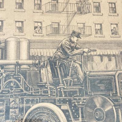 LOT 221L: Antique Modern Firefighting Apparatus Etching Prints circa 1910s-1920s: "Motorized Steeamers - Model Christie Tractor 1911...