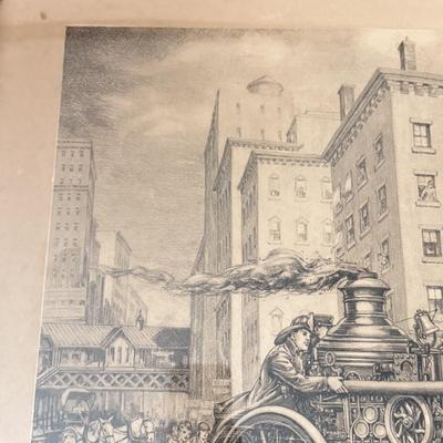 LOT 221L: Antique Modern Firefighting Apparatus Etching Prints circa 1910s-1920s: "Motorized Steeamers - Model Christie Tractor 1911...