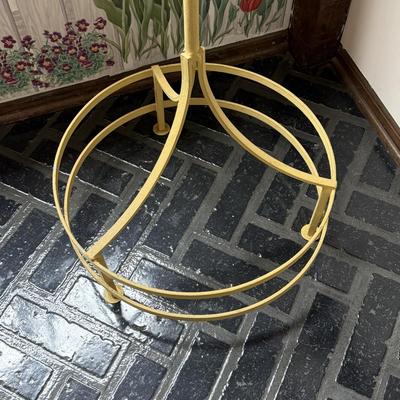 LOT 222K: Antique / Early Vintage French Victorian Style Yellow Wrought Iron Birdcage w/ Glass Feeders