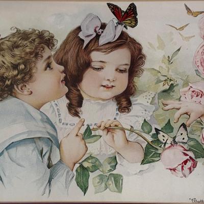 LOT 225L: "War of the Roses" & "Butterfly Time" Prints by Maud Humphrey (American, 1868-1940), Print of Victorian...