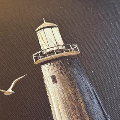 LOT 229L: Original Framed Lighthouse Oil Painting signed "Easter"