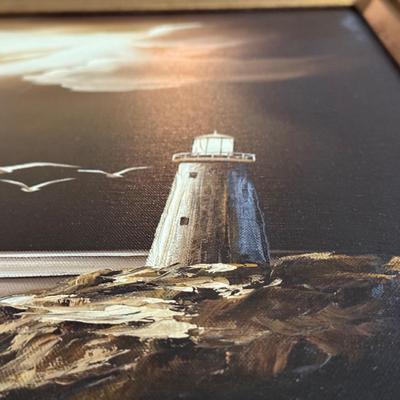 LOT 229L: Original Framed Lighthouse Oil Painting signed "Easter"