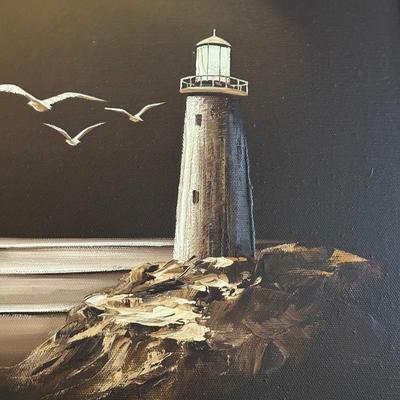LOT 229L: Original Framed Lighthouse Oil Painting signed "Easter"